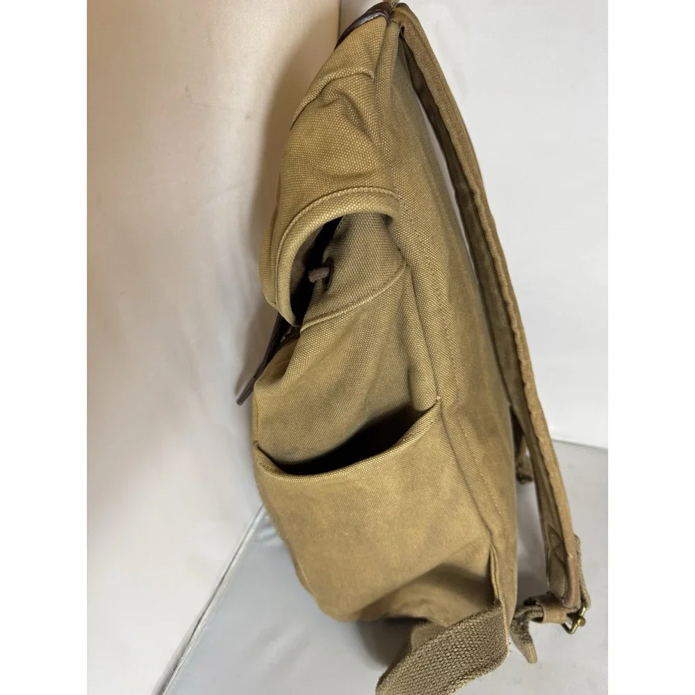 LAND'S END Waxed Canvas Leather Heavy Duty Laptop Backpack Travel LOGO READ